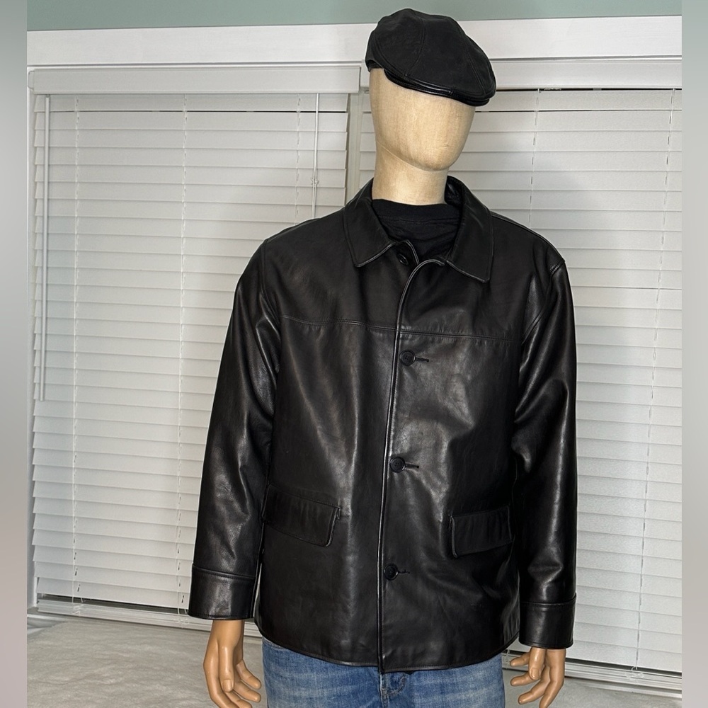 Authentic Polo Ralph Lauren Vintage 90s  leather coat in a classic black  L